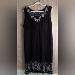 Grace Elements Dress,‎ Size 3X, Midi, Black w/White Embroidery, Sleeveless, New!